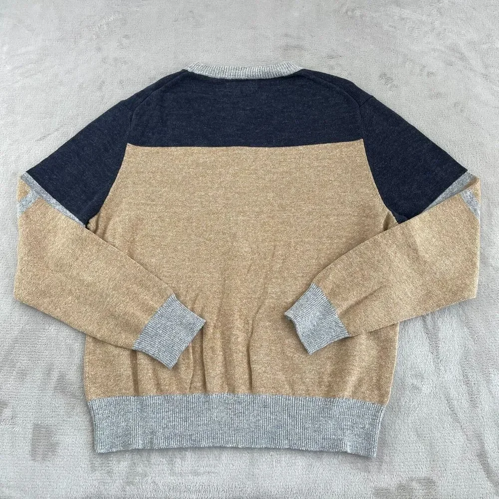 J Crew Sweater Men XL Multi ColorBlock Wool Blend Crew Neck Long Sleeve Prep NWT